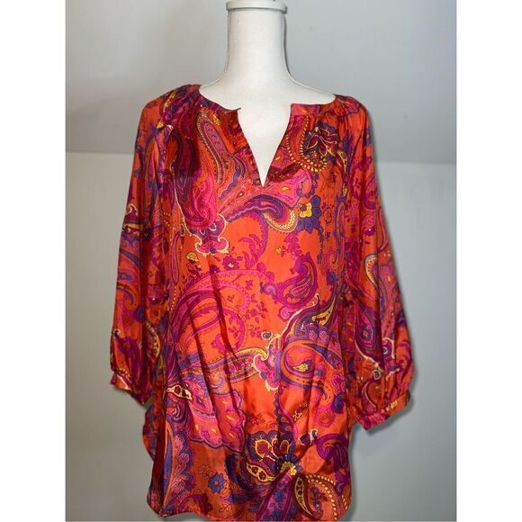 Ralph Lauren 100% Silk Paisley SemiSheer Tunic Top Small - Picture 2 of 11